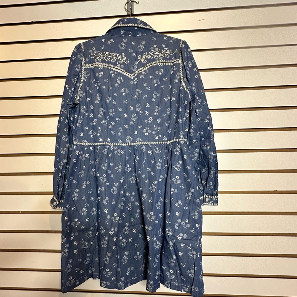 Embroidered Western Floral Shirt Dress | Dark Denim - Picture 5 of 12